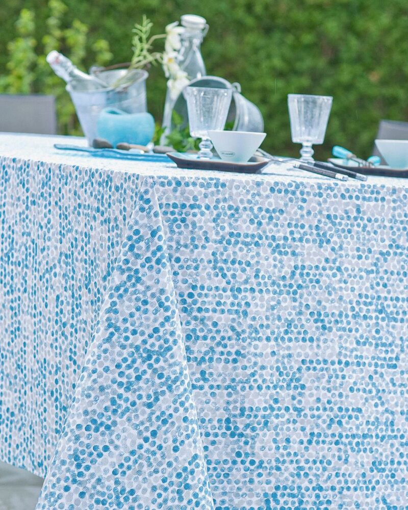 nappe en coton enduit motif perle bleu