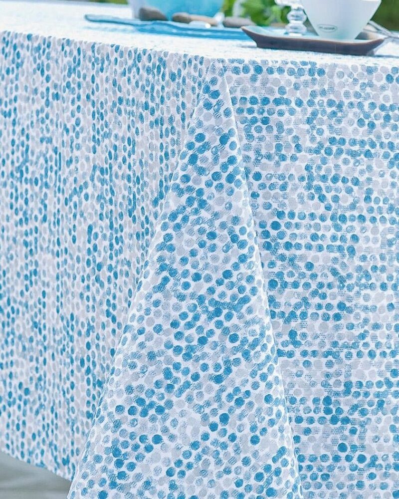 nappe en coton enduit motif perle bleu