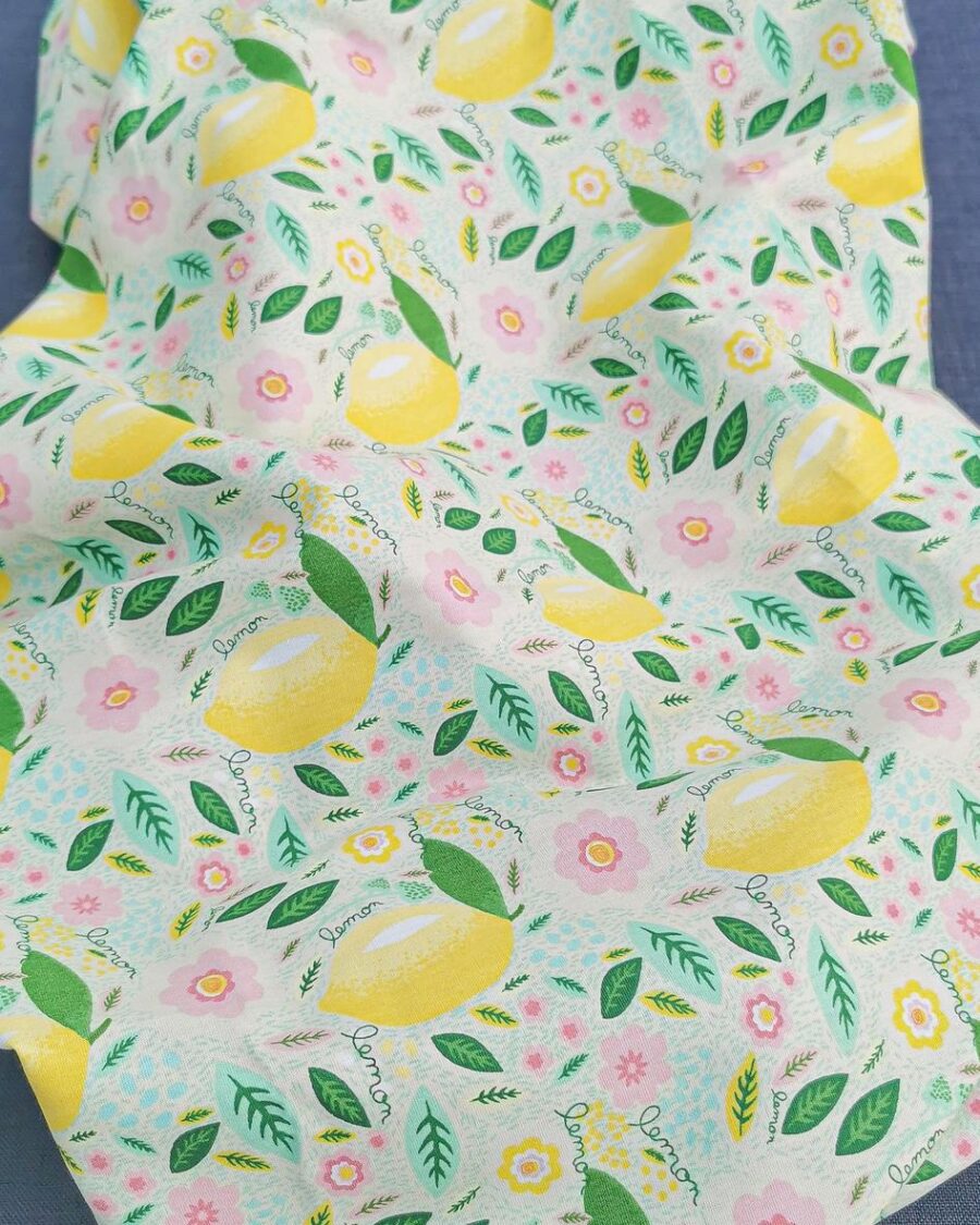 tissu coton biologique imprimé citron blanc
