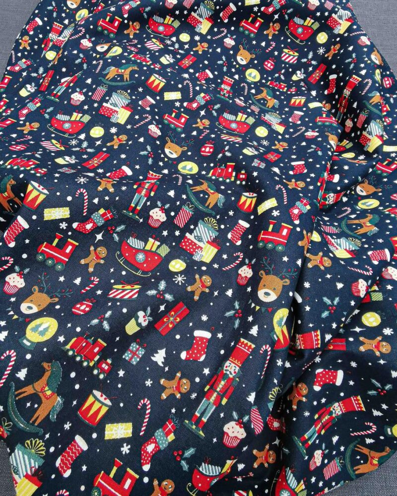 Tissu Coton Motifs de Noël Bleu Marine