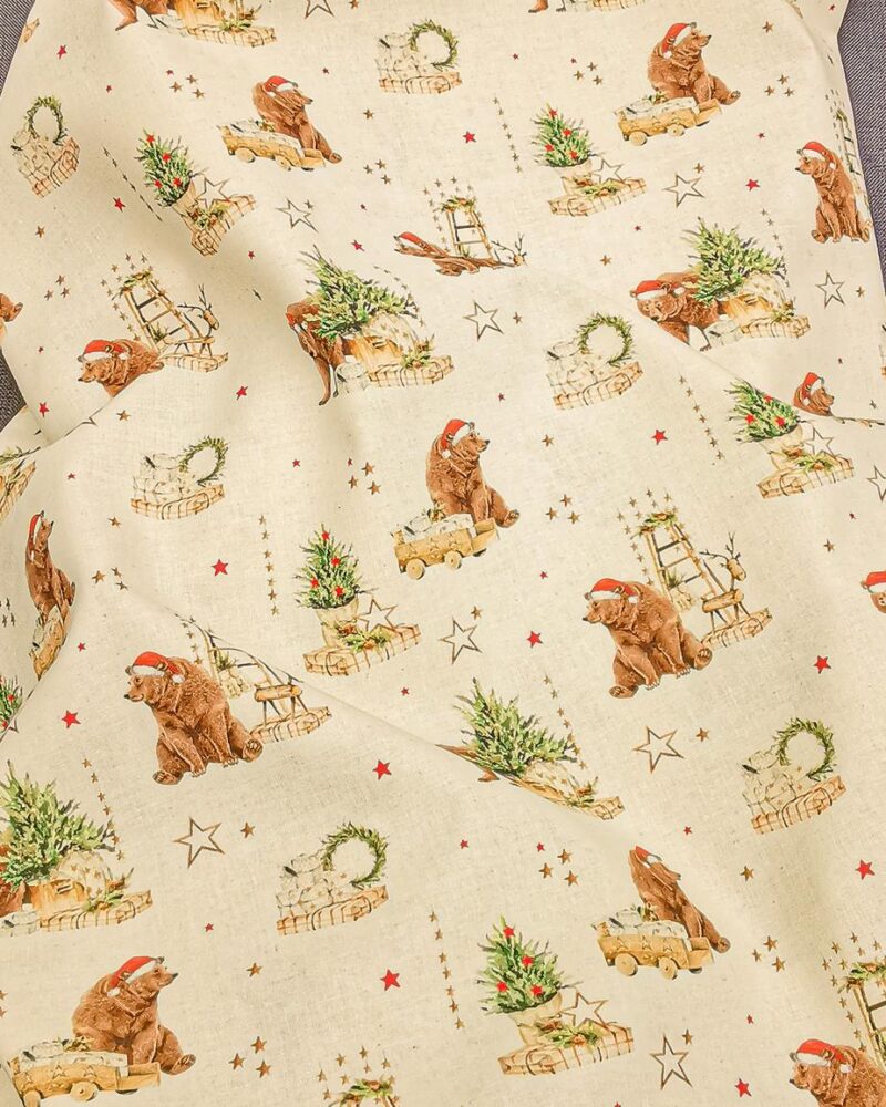 Coton Ours de Noël Fond Lin Bio Gots