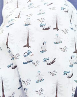 tissu coton pingouin de noël blanc oeko-tex