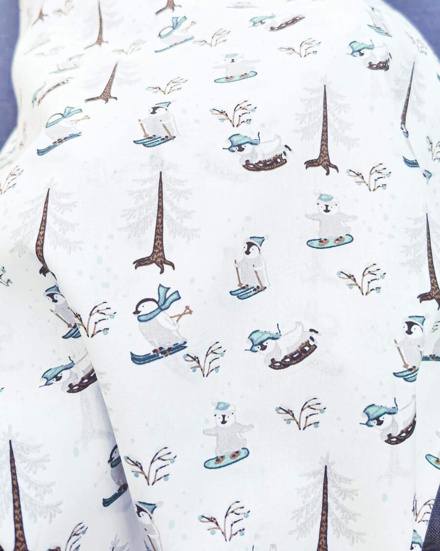 tissu coton pingouin de noël blanc oeko-tex