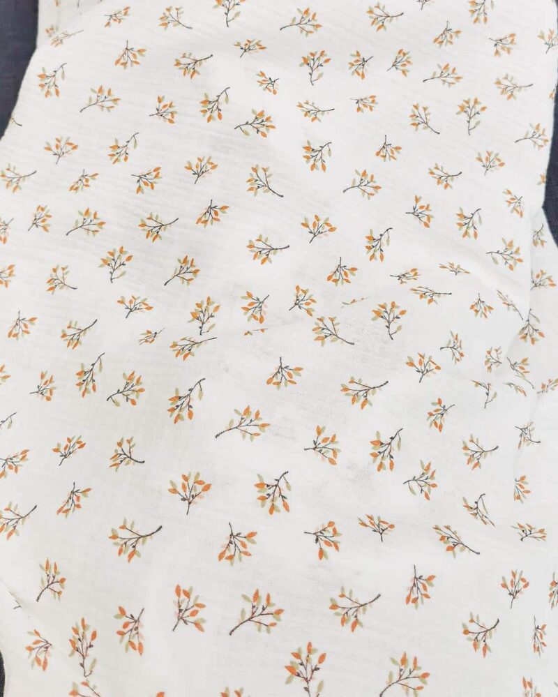 Tissu Double Gaze Judy Fleur Rouille Vert Saumon Fond Blanc – Image 2