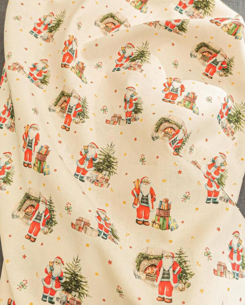 coton motif père noël fond lin