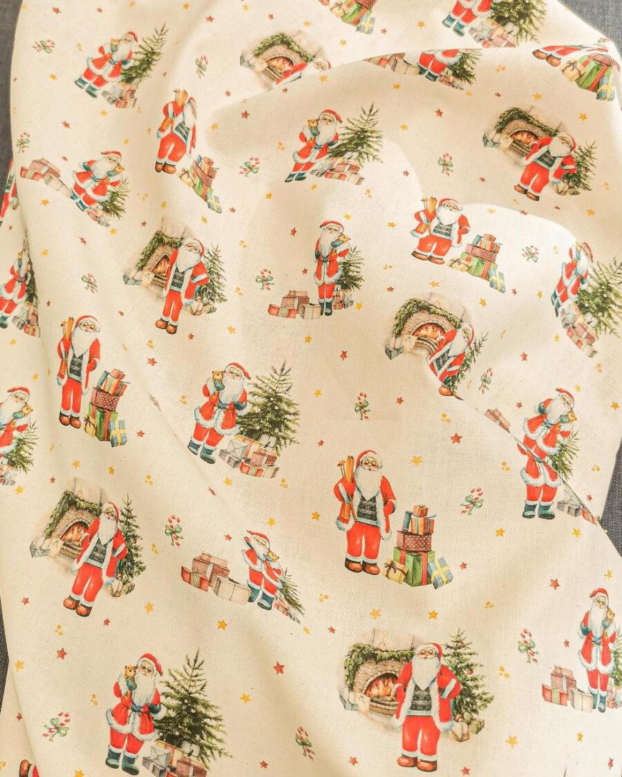 coton motif père noël fond lin
