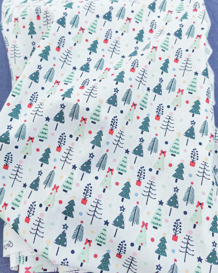 coton imprimé sapin de noël blanc