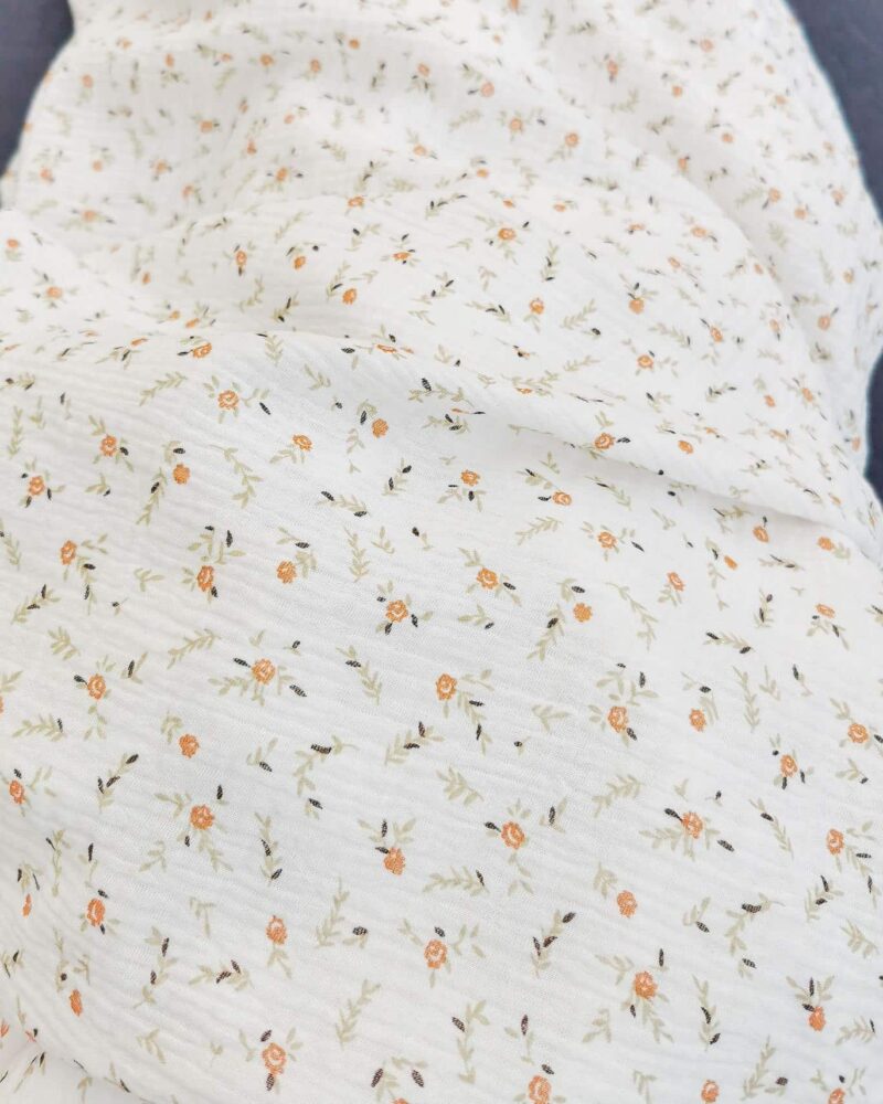 tissu double gaze imprimé petite fleur vert rouille