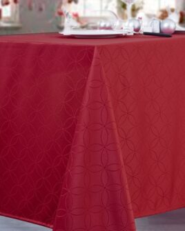 Nappe damassée polyester Manoe motif graphique rouge