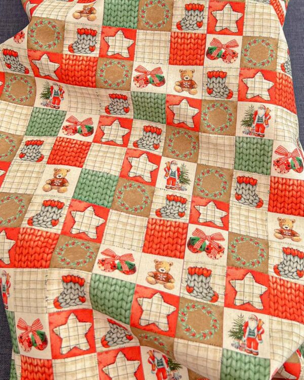 tissu coton étoile et fantaisies de noel fond lin biologique