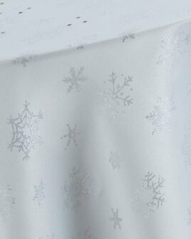 nappe de noel polyester aron motif flocon de neige blanc et argenton de neige
