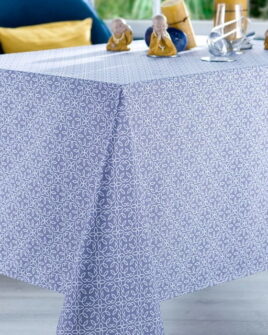 Nappe polyester oriental gris et blanc