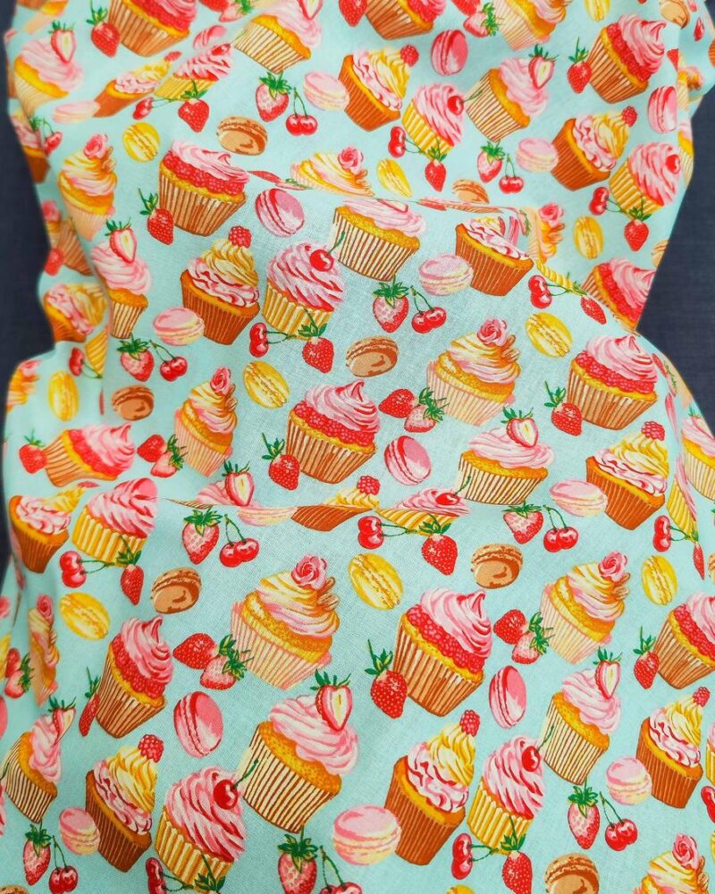 tissu coton cupcake vert d'eau