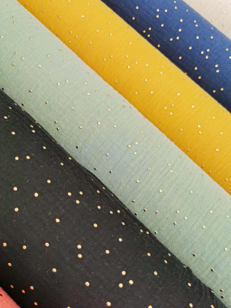 tissu double gaze pois dorés