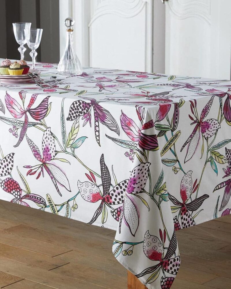 nappe en coton enduit fleur exotique violet
