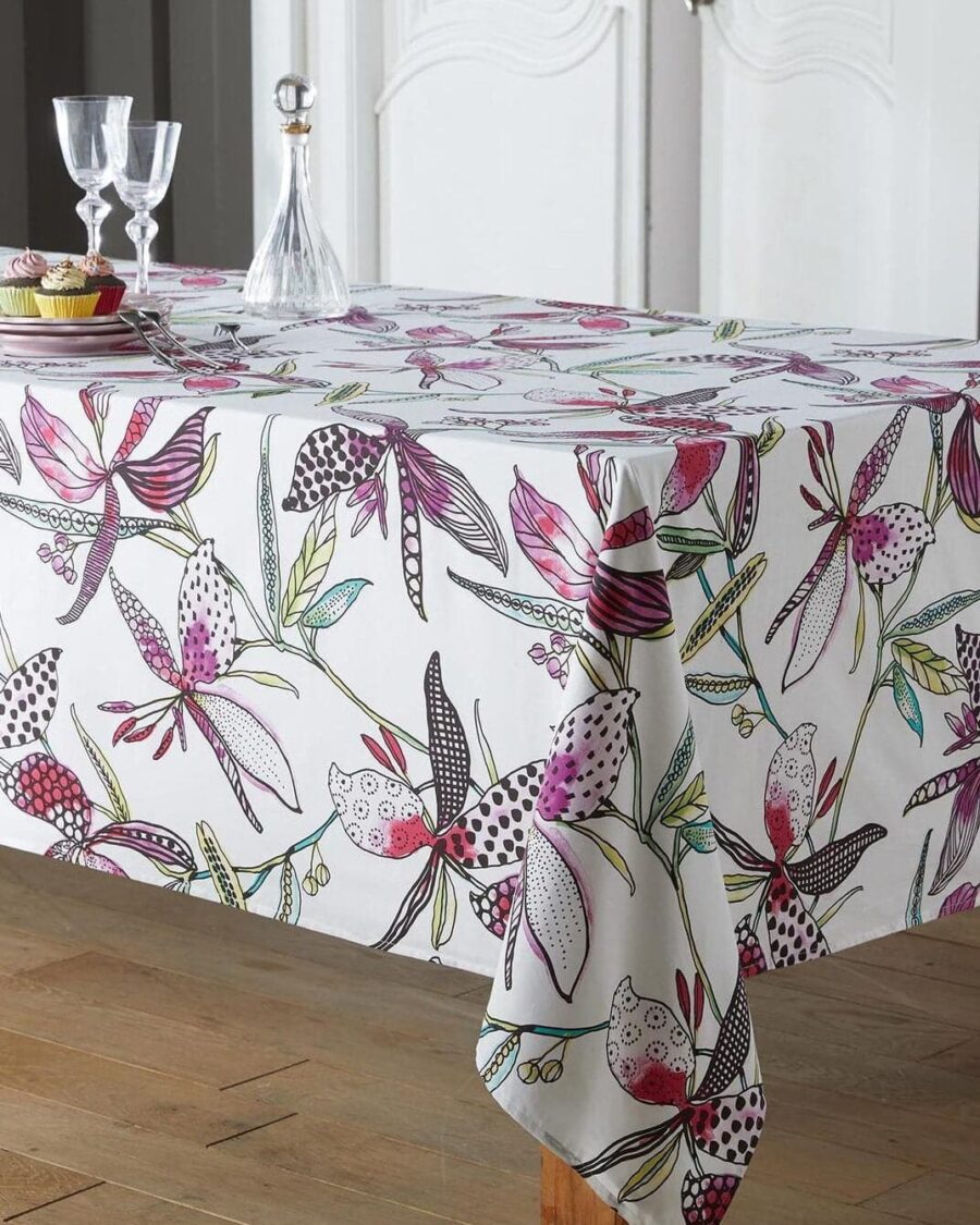 nappe en coton enduit fleur exotique violet