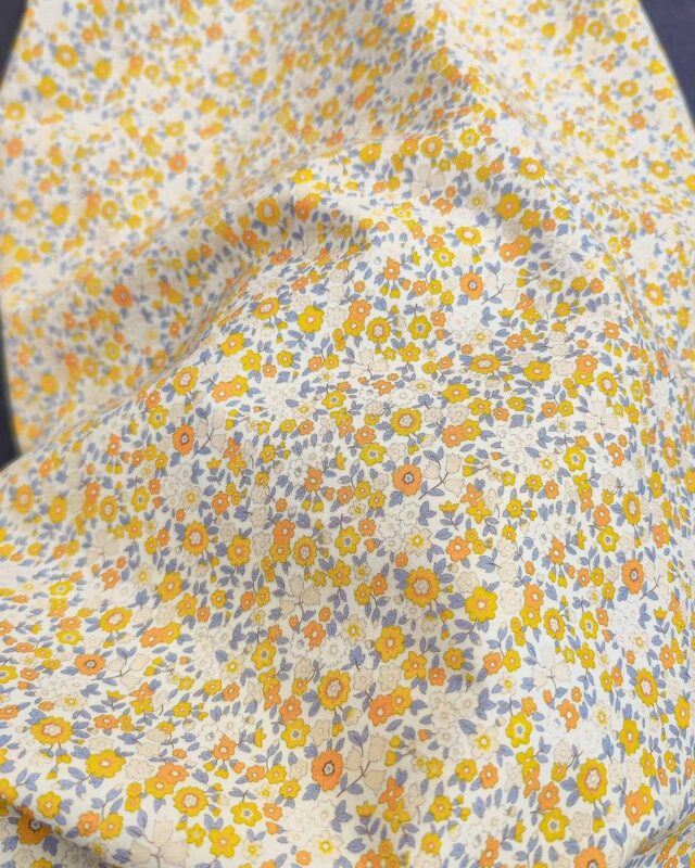tissu coton bio fleuri jaune et orange