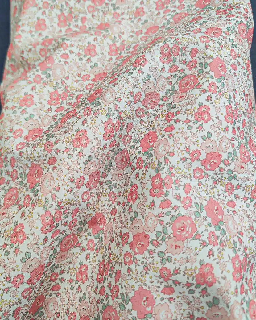 tissu coton bio fleuri rose gots