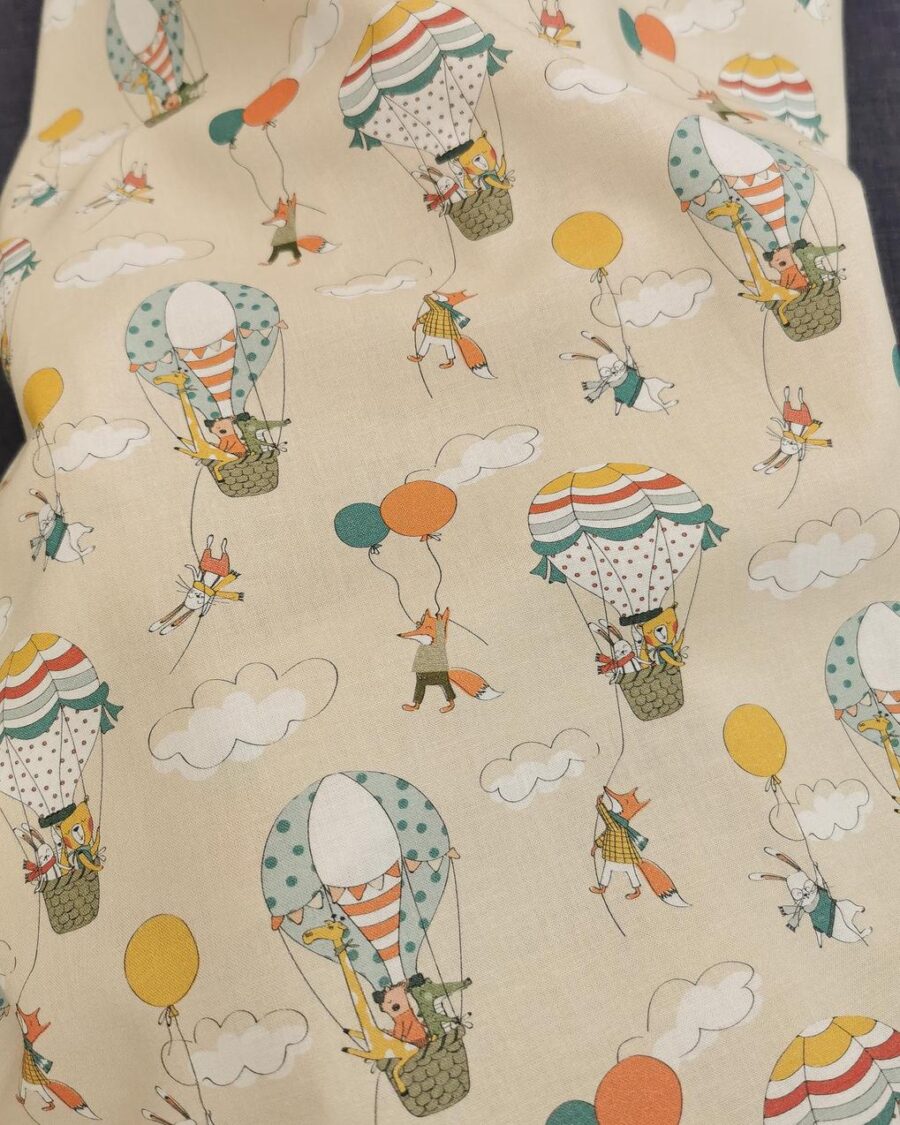 tissu coton animaux en montgolfière bio