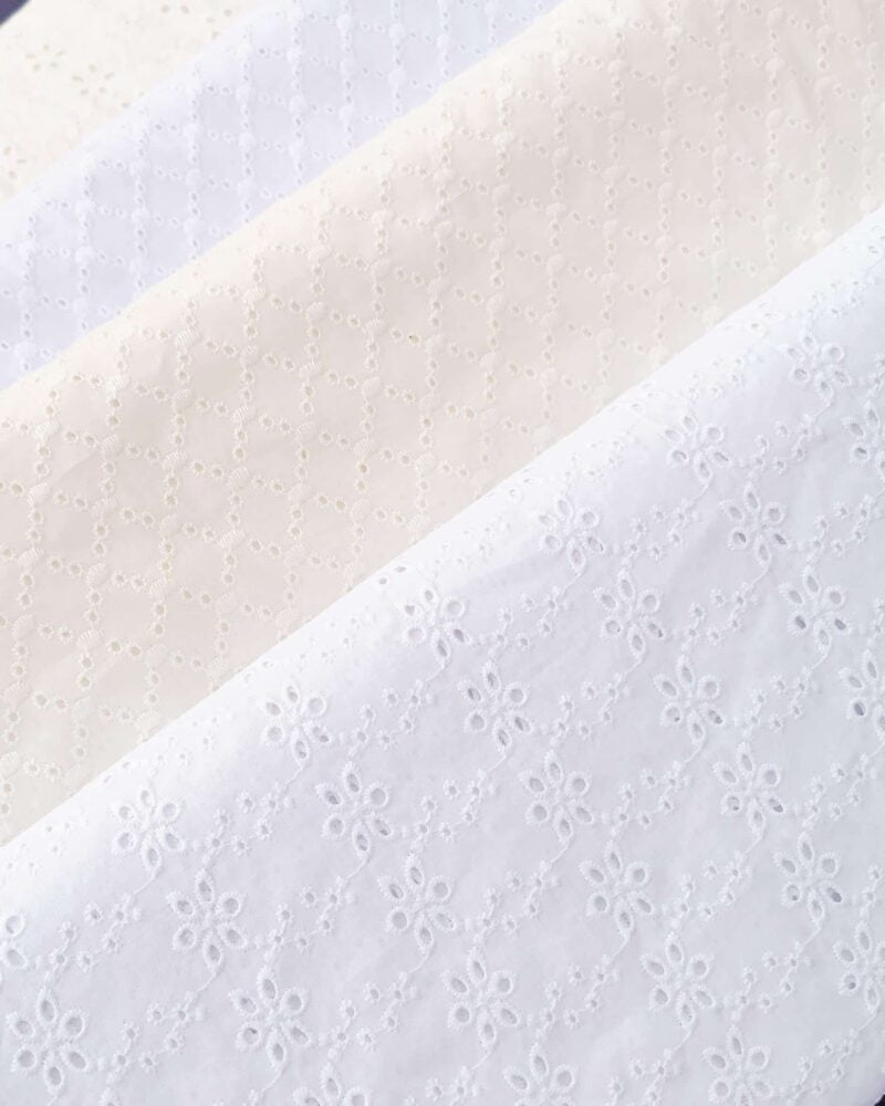tissu coton broderie anglaise blanc et écru
