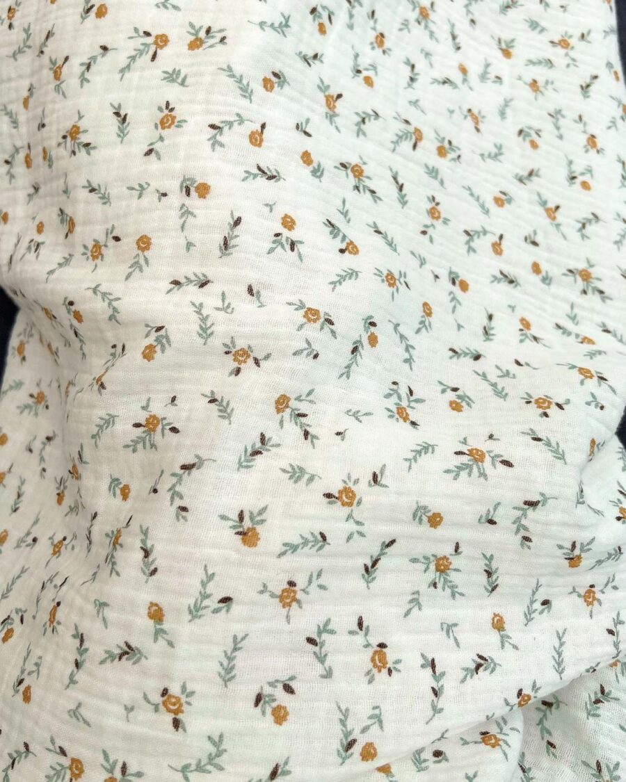 double gaze de coton petite fleur bleu vert oeko-tex standard 100