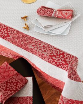 nappe en coton enduit jacquard mosaïque rubis