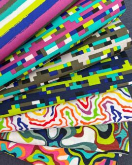 tissus jersey multicolores fleur rétro et rayures oeko-tex