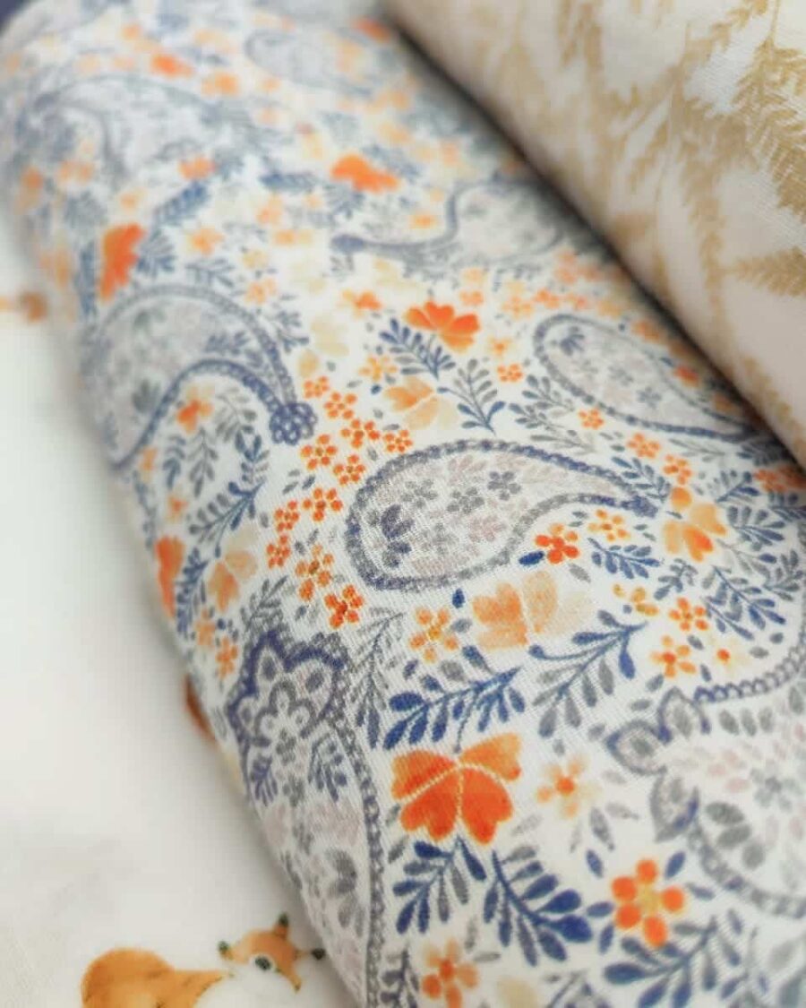 double gaze poppy paisley orange et bleu oeko-tex