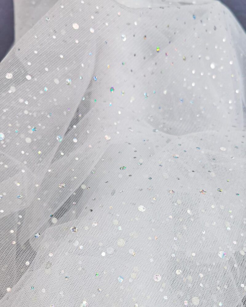 tissu tulle pailleté blanc pailleté argent
