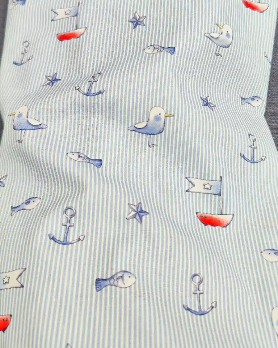 tissu coton mouette et bateau à rayures