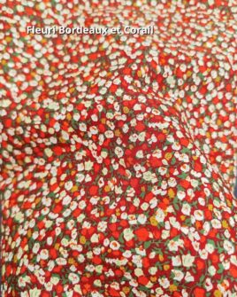 tissu coton premium petites fleurs bordeaux et corail