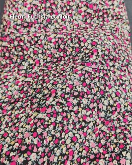 tissu coton premium petites fleurs fuchsia et noir
