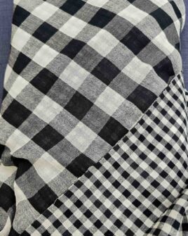 tissu double gaze vichy réversible noir