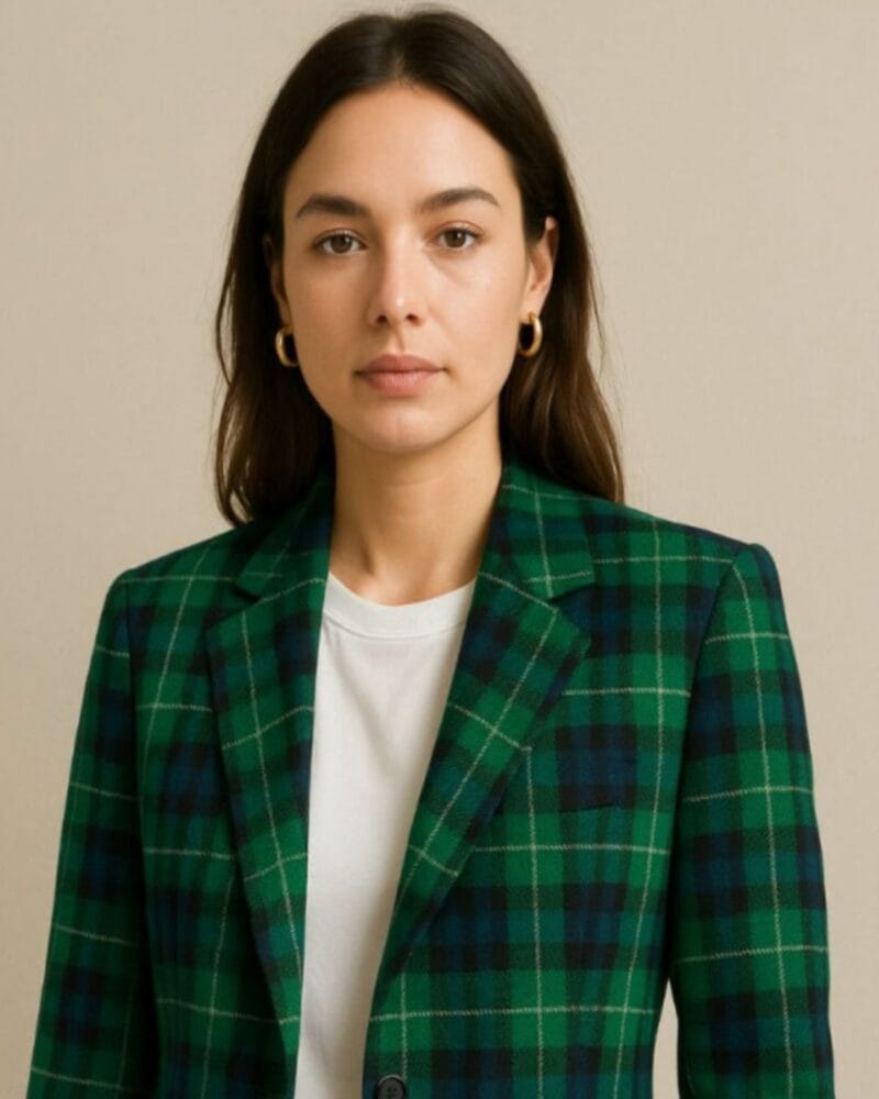 veste blazer en tissu tartan écossais vert