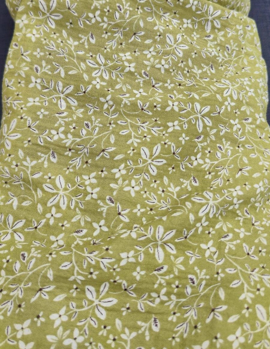 tissu double gaze fleurie vert romarin