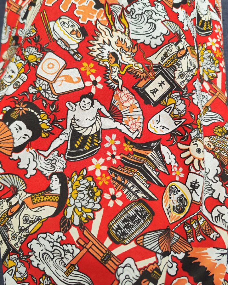 tissu coton motif japonais rouge