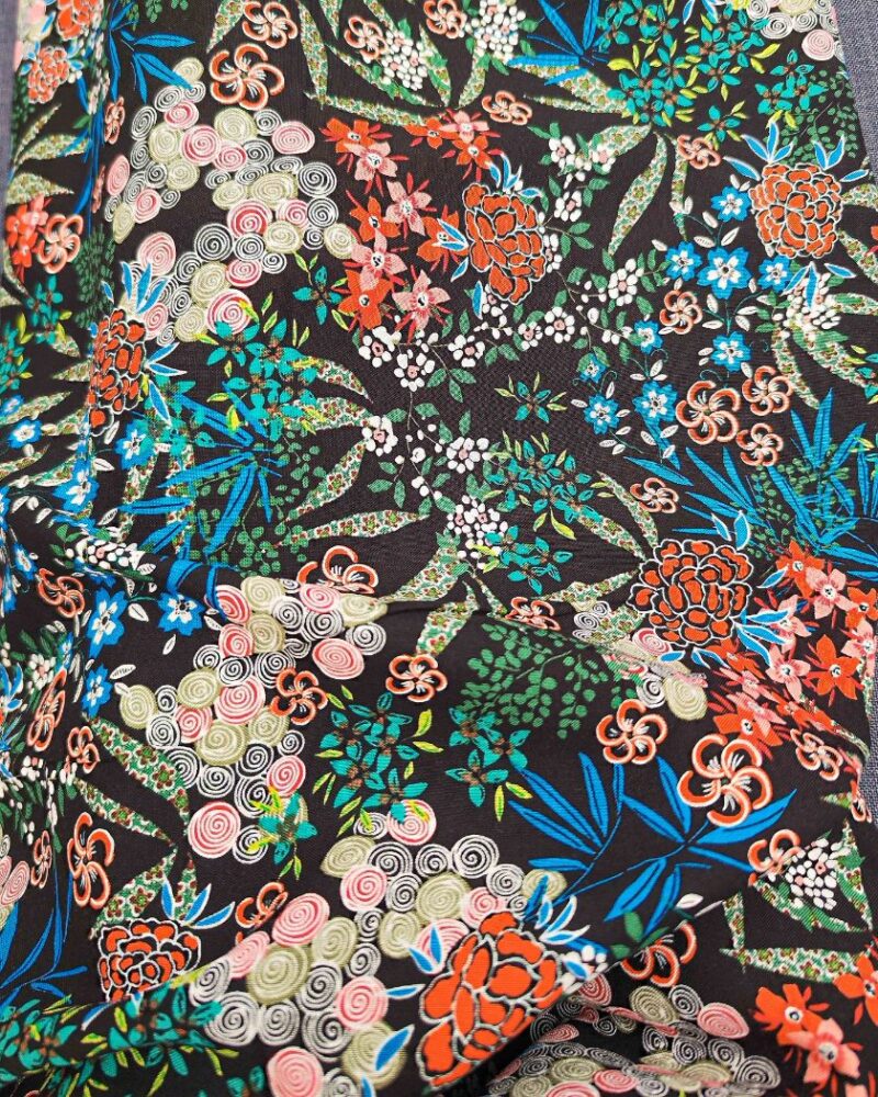 tissu viscose nara fleur japonaise noir