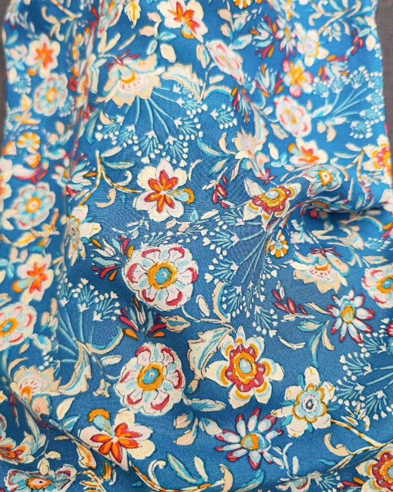 tissu viscose bindi fleuri bleu