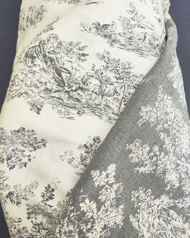 toile de jouy au mètre colline anthracite verso