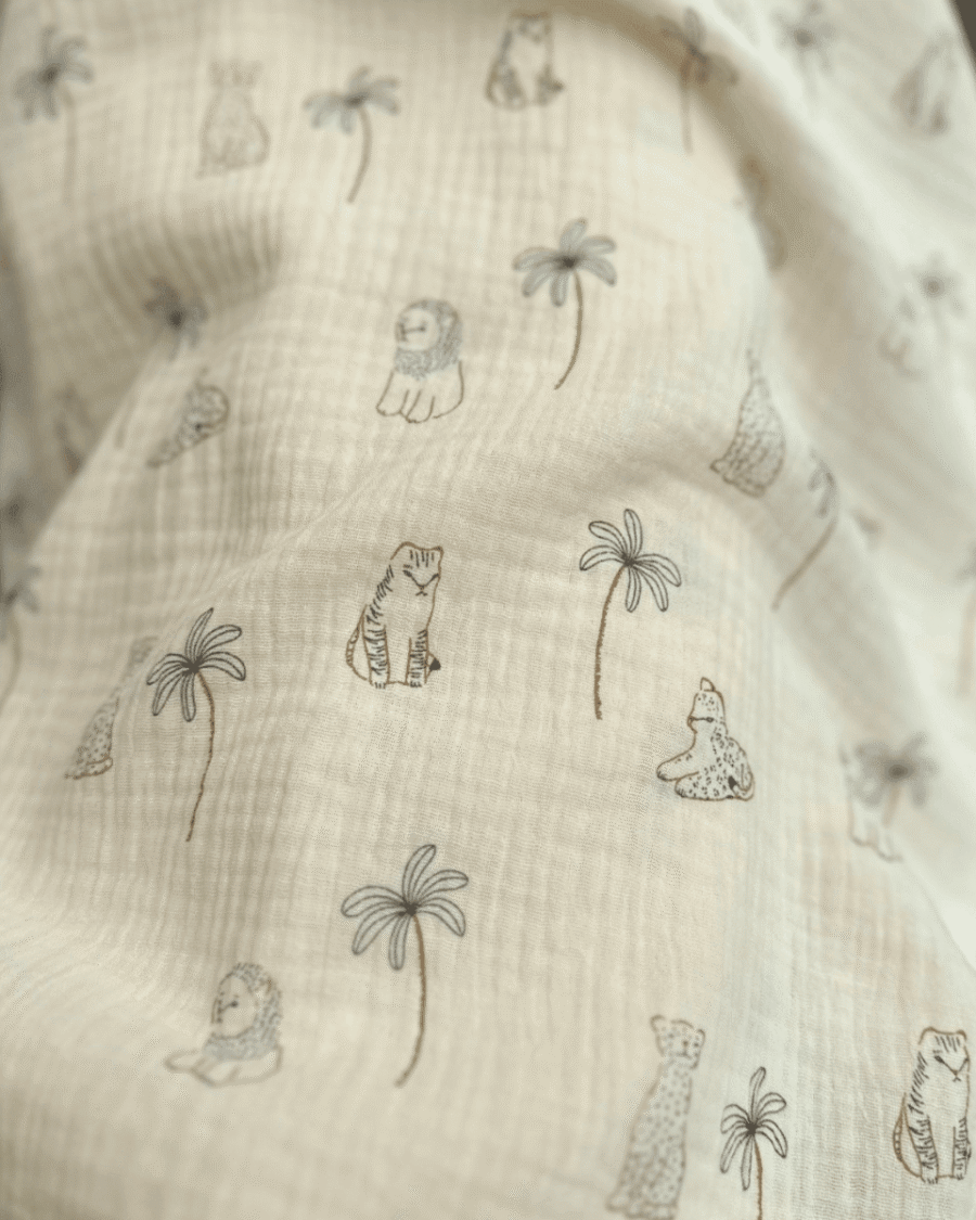 tissu double gaze imprimé savane fond sable