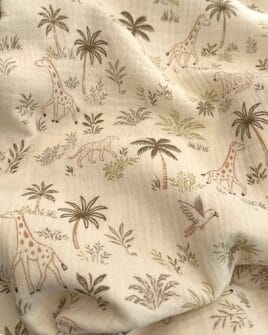 tissu double gaze imprimé savane sable