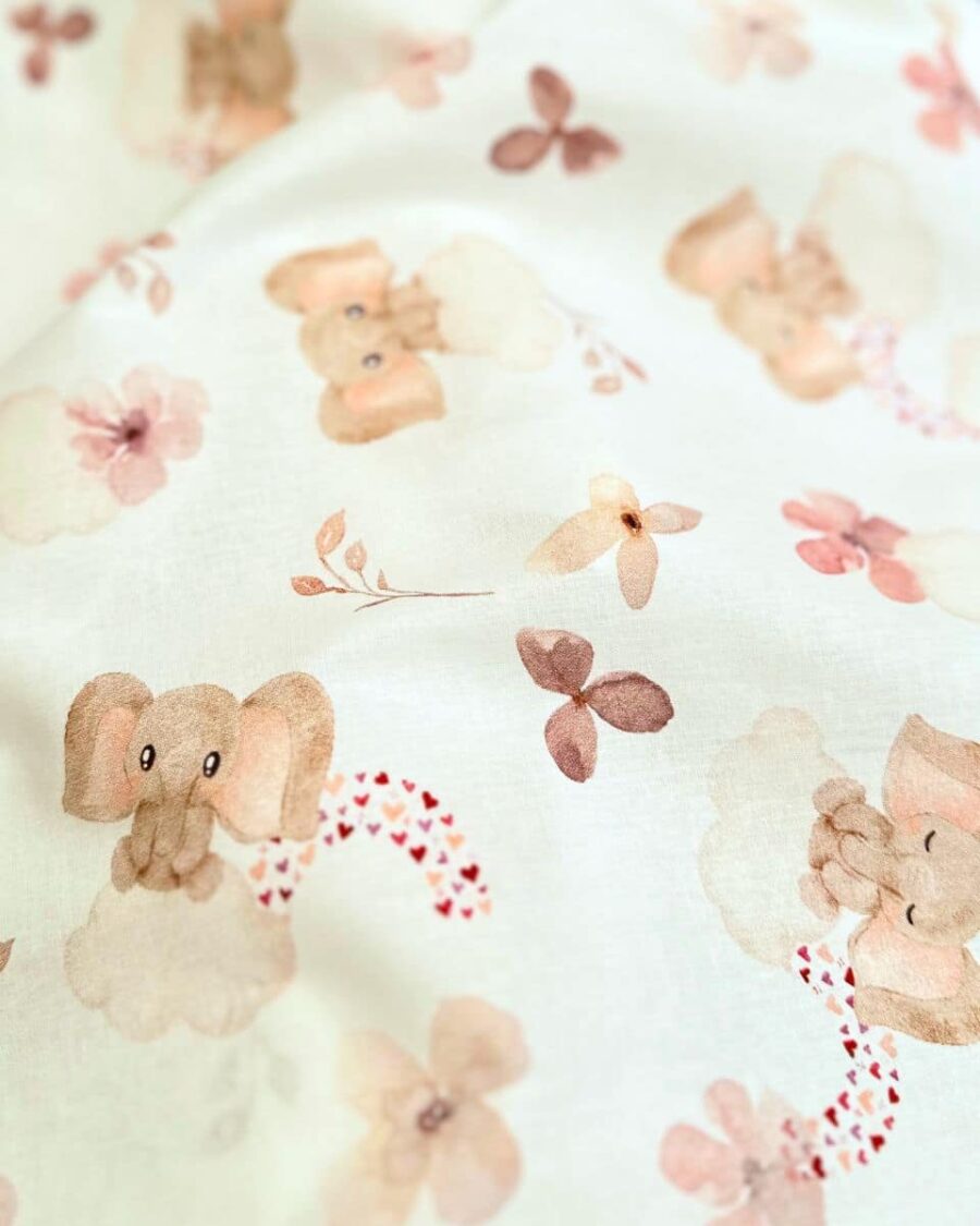 tissu coton impression digitale fanta blanc éléphant sur nuage