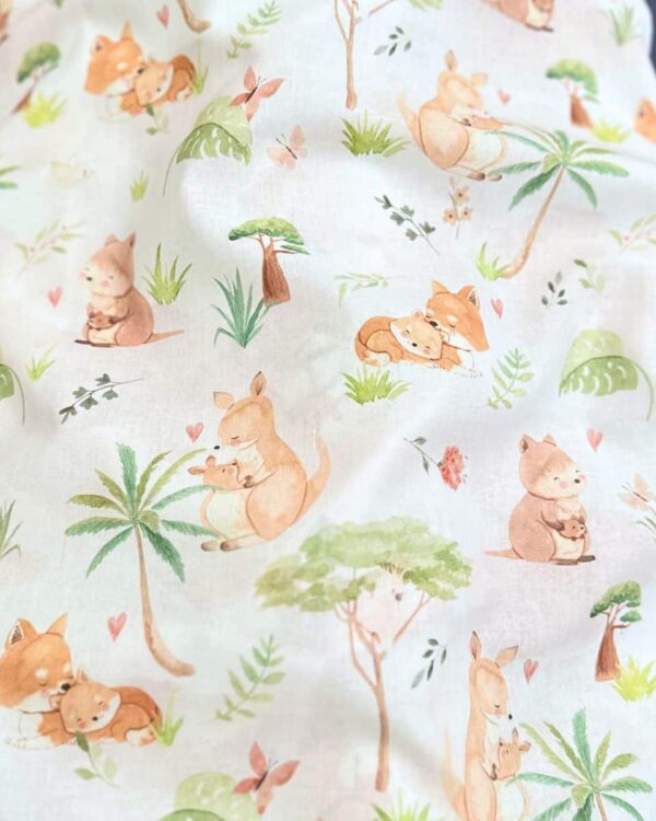 tissu coton impression digitale kangourou renard