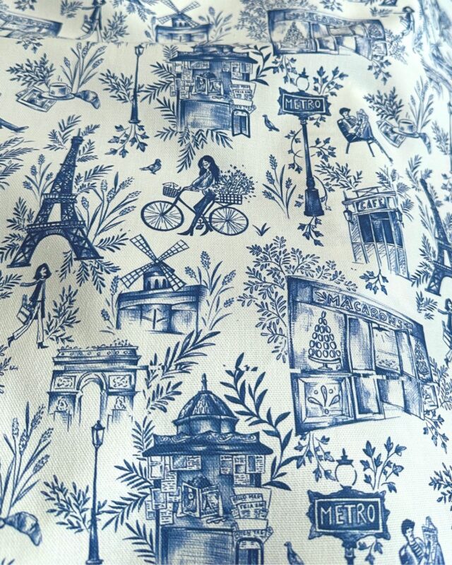 tissu demi natté coton paris bleu