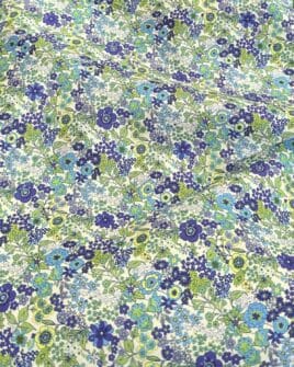 tissu style liberty fleur camaïeu de bleu et vert