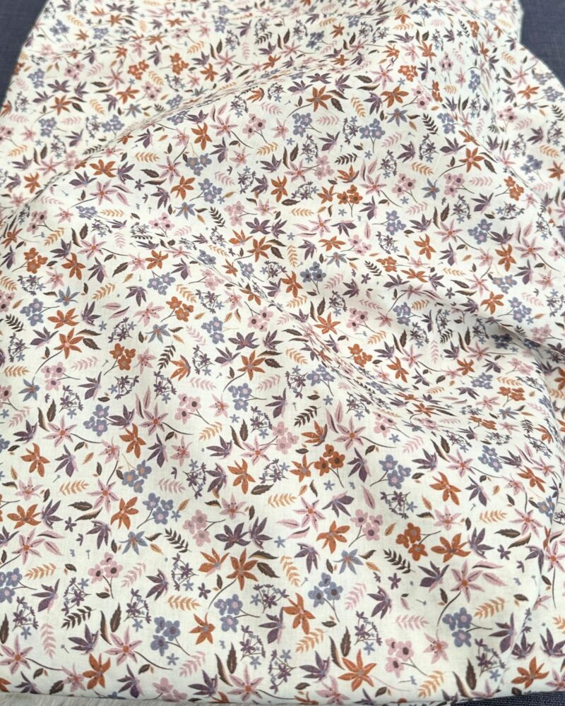 tissu style liberty petite fleur vieux rose violet camel