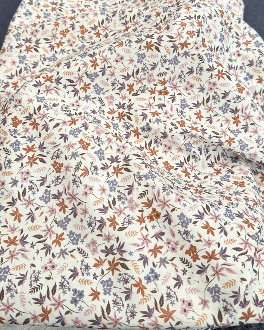 tissu style liberty petite fleur vieux rose violet camel