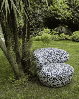 pouf d'extérieur en tissu jacquard cougar bleu