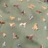 tissu coton bio motif chien fond vert