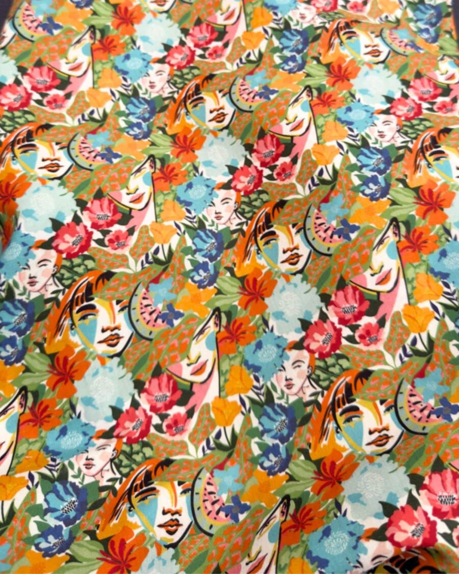 tissu coton bio visage frida orange